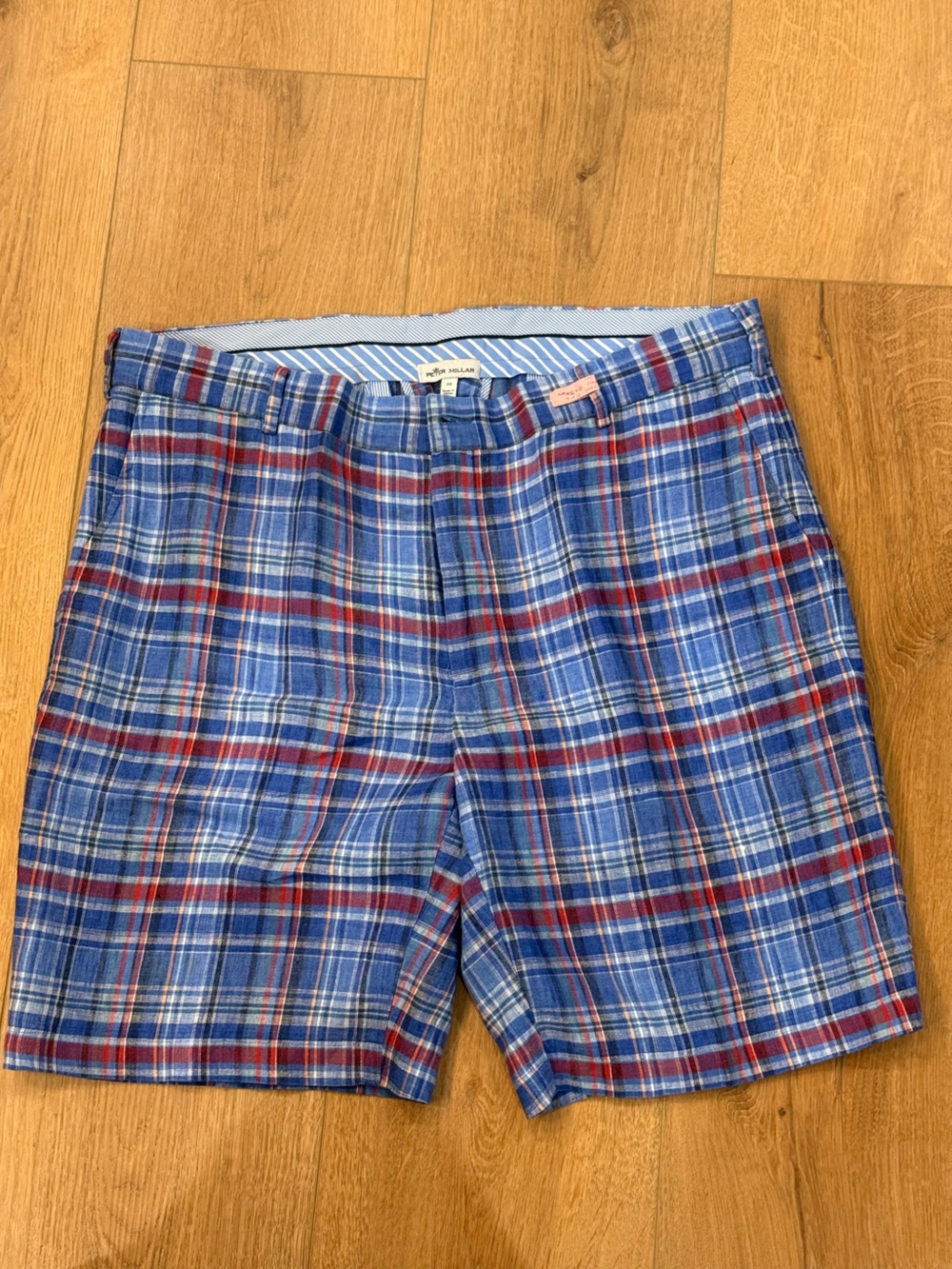Peter Millar Blue Plaid Flat-Front Men’s Shorts